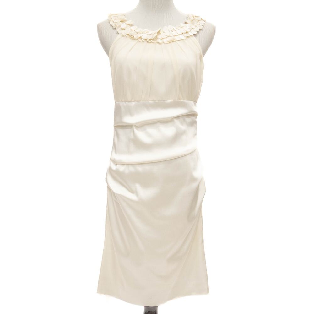 Suzi Chin For Maggy Boutique Off-White Floral Neck Silk Cocktail Dress Size 8